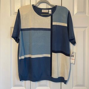 NWT Alfred Dunner Blue Short Sleeve Sweater Desert Bloom Size 2X